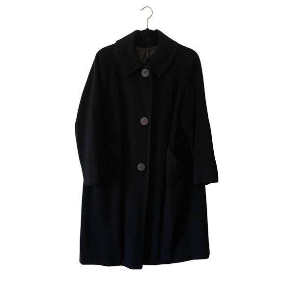 Honore L 100% Cashmere jacket trench coat black luxury button winter minimalist - Picture 1 of 9